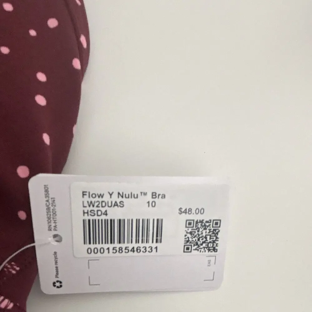 lululemon Flow Y Nulu Low Support Bra Wireless Pullover 10 B Burgundy Pink